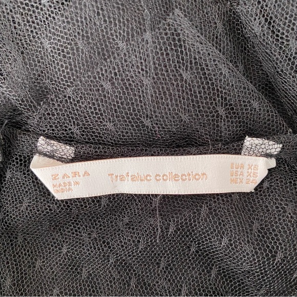 Zara Women's Black Sheer Mesh Lace Layered Short Sleeve Ruffle Top Size XS - Picture 8 of 9